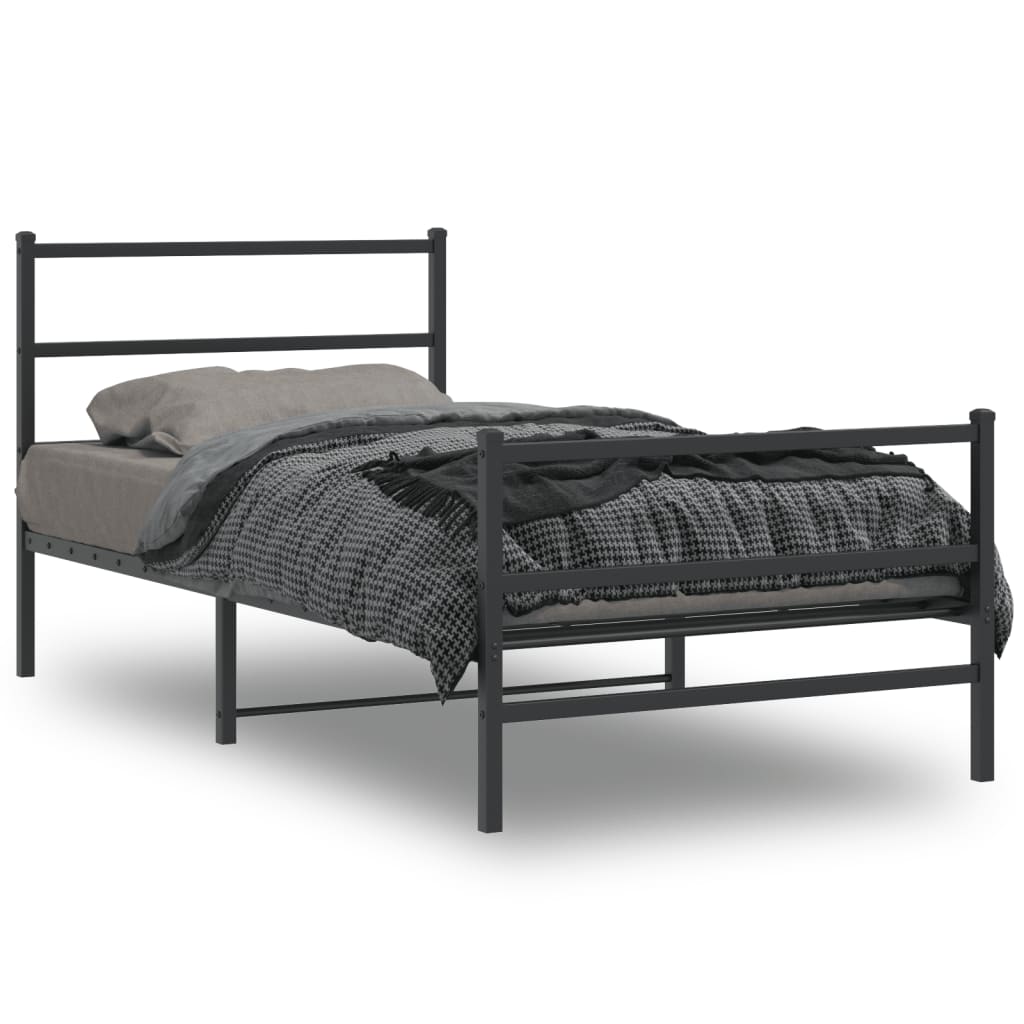 vidaXL Metal Bed Frame without Mattress with Footboard Black 100x200cm