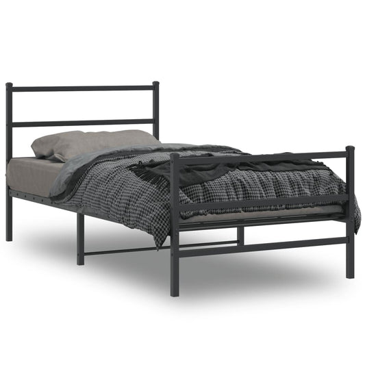vidaXL Metal Bed Frame without Mattress with Footboard Black 100x200cm