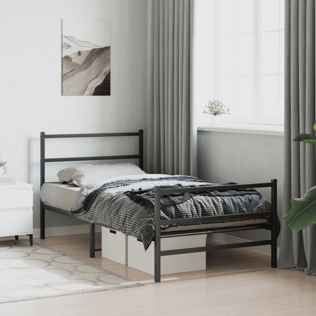 vidaXL Metal Bed Frame without Mattress with Footboard Black 107x203cm
