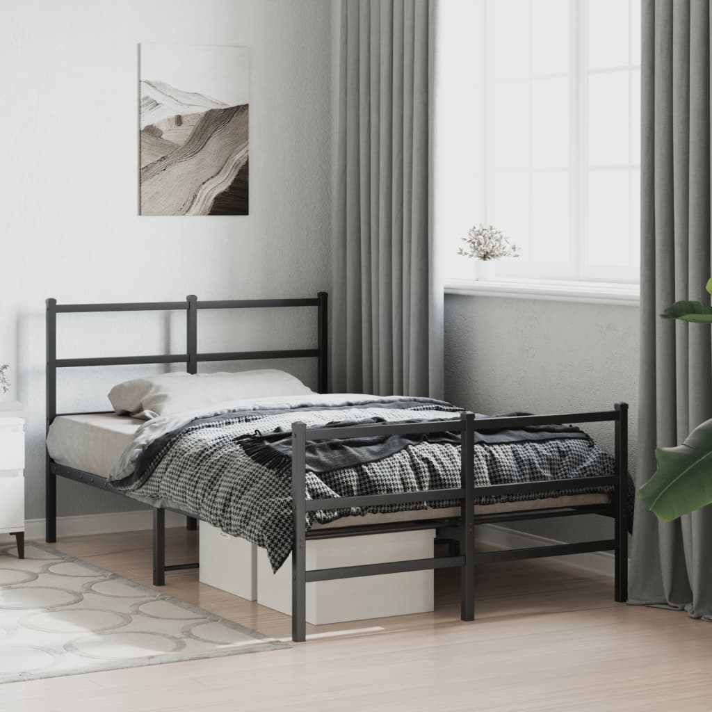 vidaXL Metal Bed Frame without Mattress with Footboard Black 120x190cm