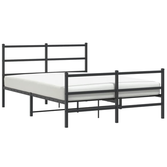 vidaXL Metal Bed Frame without Mattress with Footboard Black 135x190cm