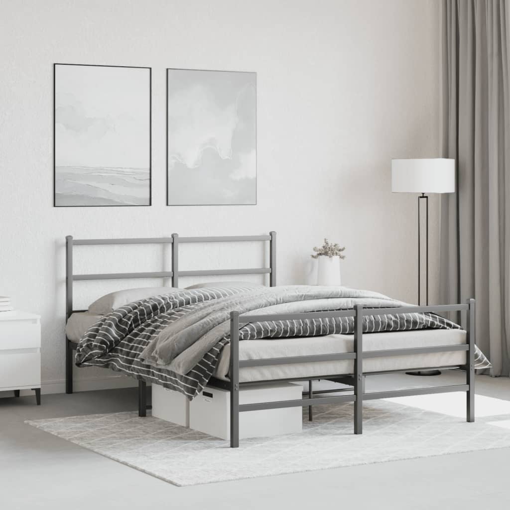 vidaXL Metal Bed Frame without Mattress with Footboard Black 135x190cm