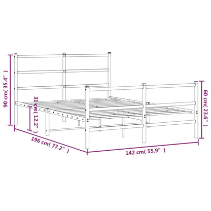 vidaXL Metal Bed Frame without Mattress with Footboard Black 135x190cm