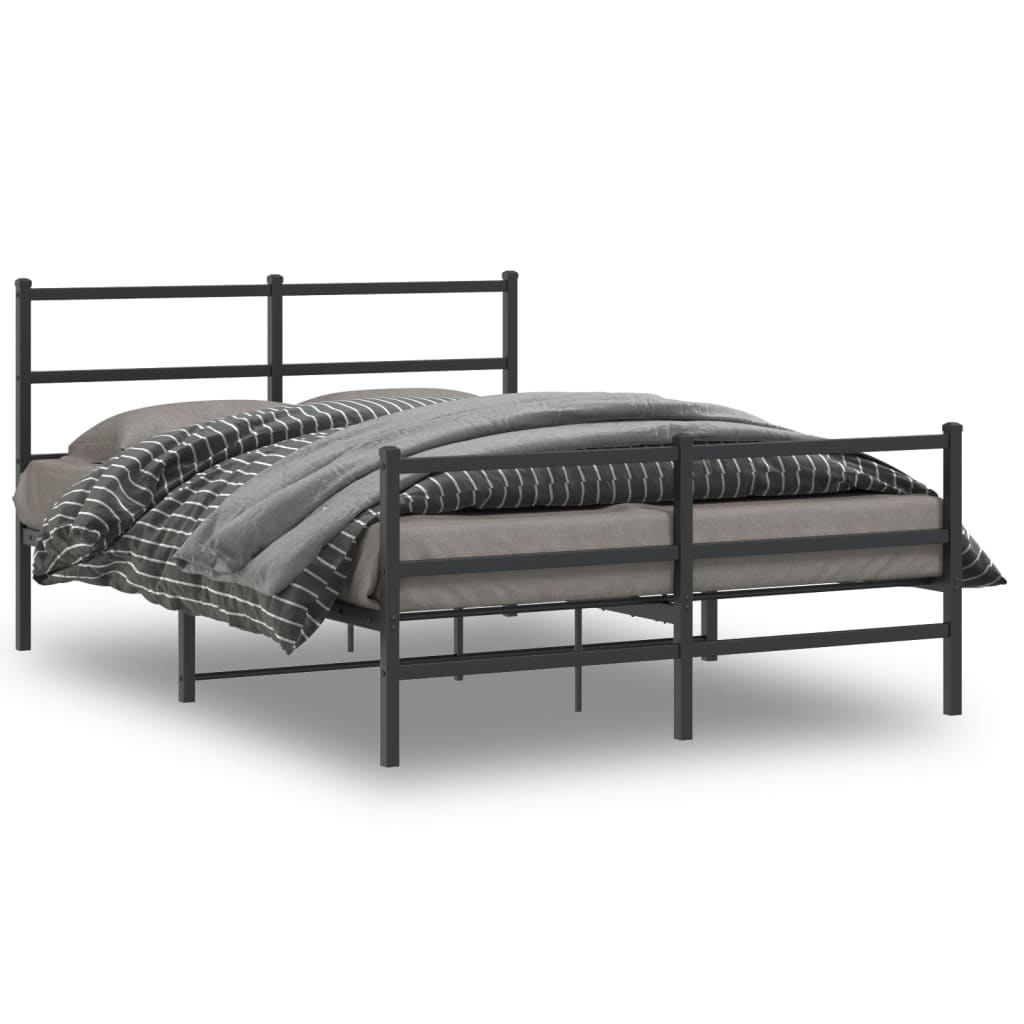 vidaXL Metal Bed Frame without Mattress with Footboard Black 135x190cm