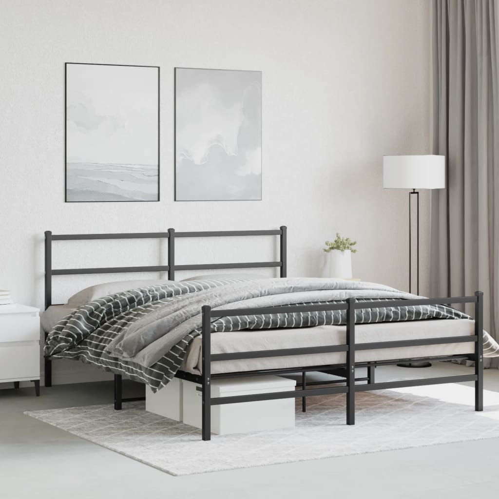 vidaXL Metal Bed Frame without Mattress with Footboard Black 160x200cm