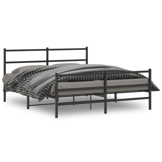 vidaXL Metal Bed Frame without Mattress with Footboard Black 160x200cm