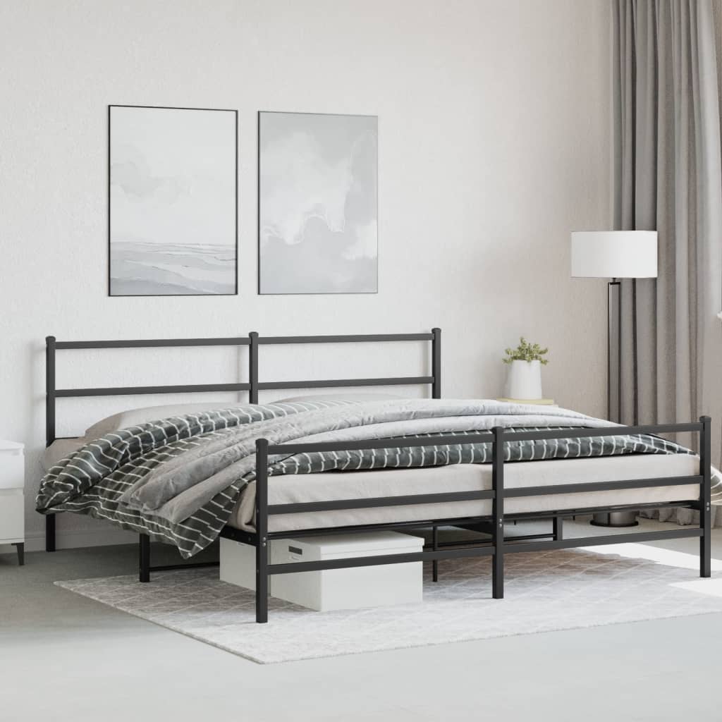 vidaXL Metal Bed Frame without Mattress with Footboard Black 180x200cm