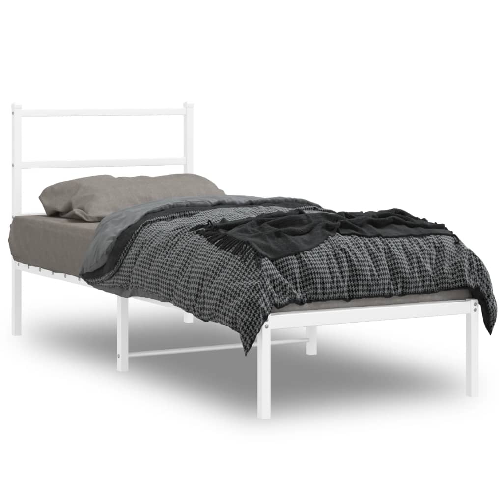 vidaXL Metal Bed Frame without Mattress with Headboard White 75x190cm