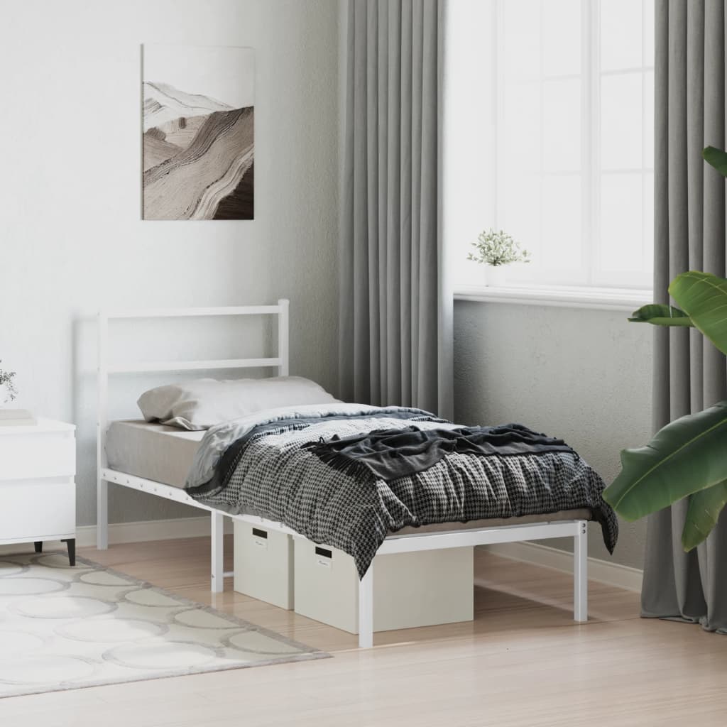 vidaXL Metal Bed Frame without Mattress with Headboard White 80x200cm