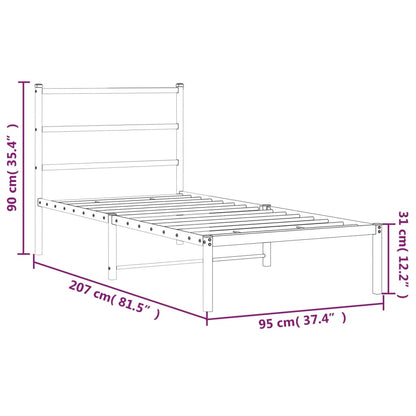 vidaXL Metal Bed Frame without Mattress with Headboard White 90x200cm