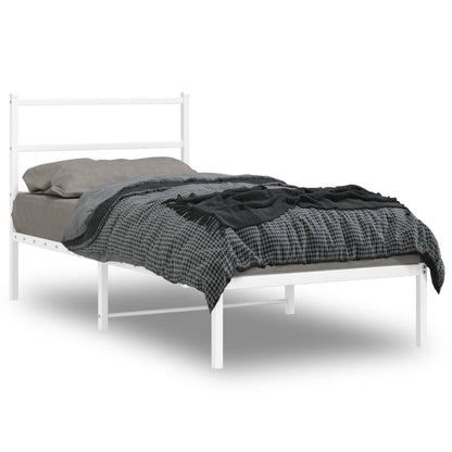 vidaXL Metal Bed Frame without Mattress with Headboard White 90x200cm