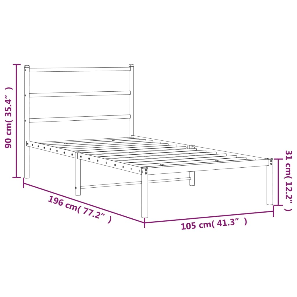 vidaXL Metal Bed Frame without Mattress with Headboard White 100x190cm