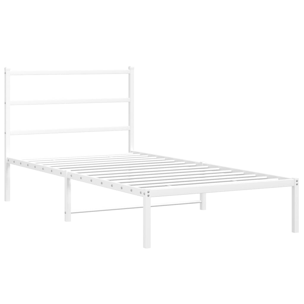 vidaXL Metal Bed Frame without Mattress with Headboard White 100x200cm