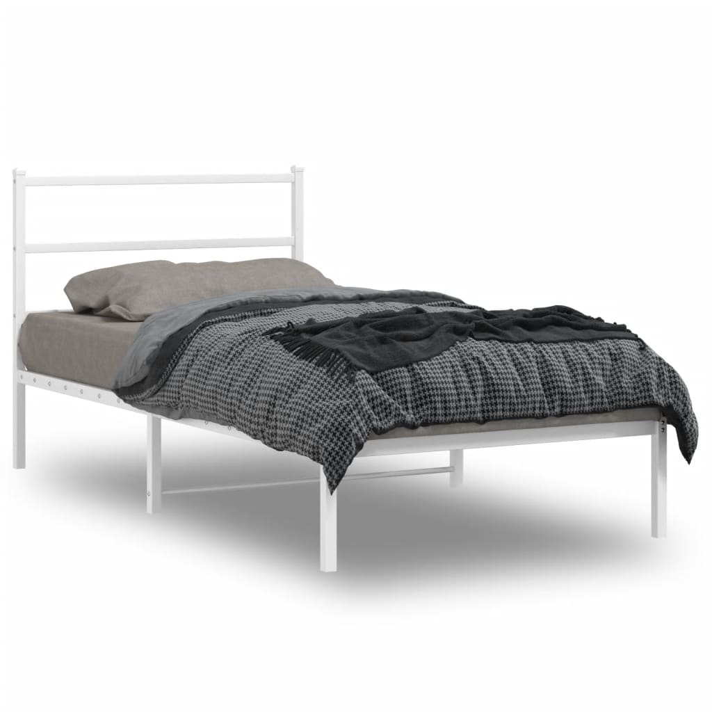 vidaXL Metal Bed Frame without Mattress with Headboard White 100x200cm