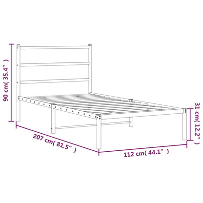 vidaXL Metal Bed Frame without Mattress with Headboard White 107x203cm