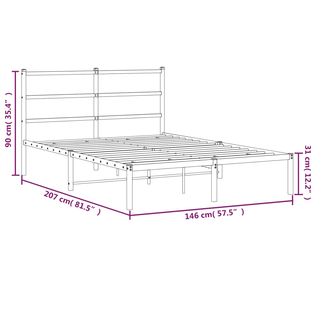 vidaXL Metal Bed Frame without Mattress with Headboard White 140x200cm
