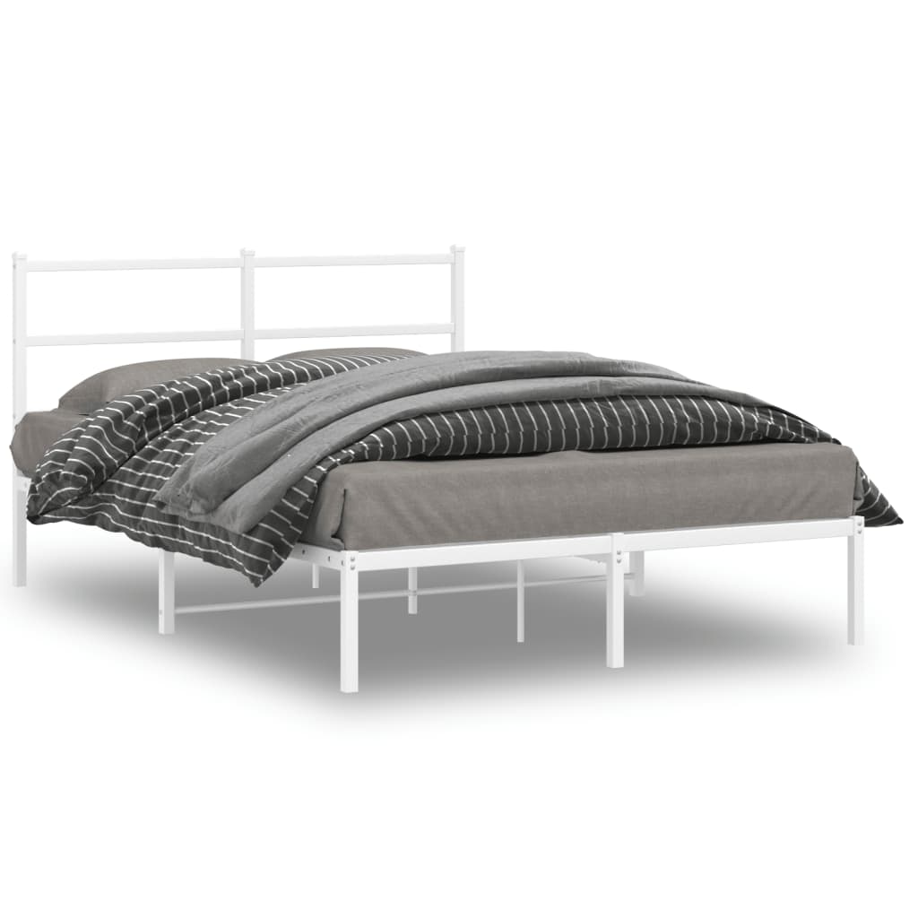 vidaXL Metal Bed Frame without Mattress with Headboard White 140x200cm