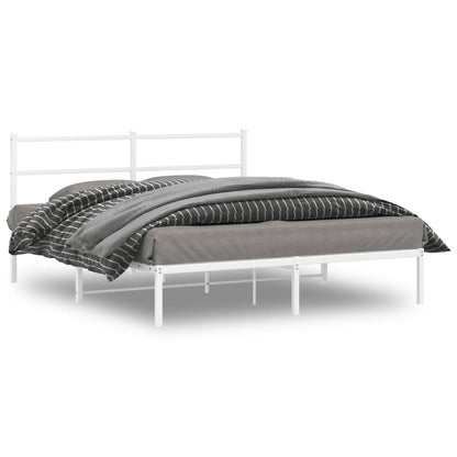 vidaXL Metal Bed Frame without Mattress with Headboard White 150x200cm