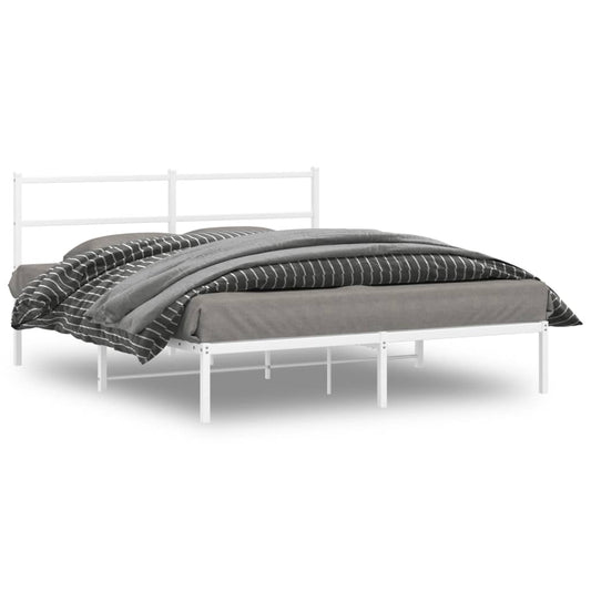vidaXL Metal Bed Frame without Mattress with Headboard White 150x200cm