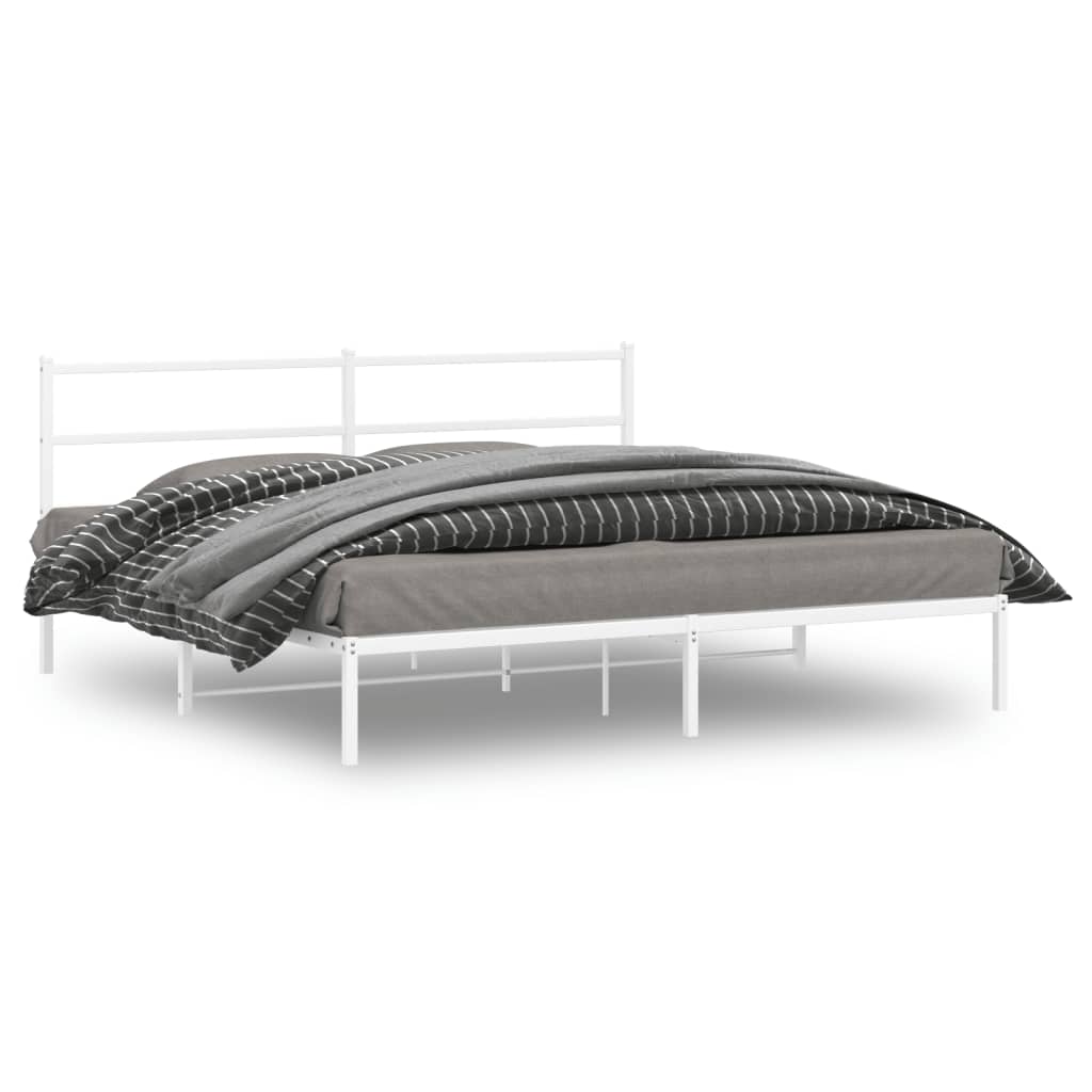 vidaXL Metal Bed Frame without Mattress with Headboard White 193x203cm