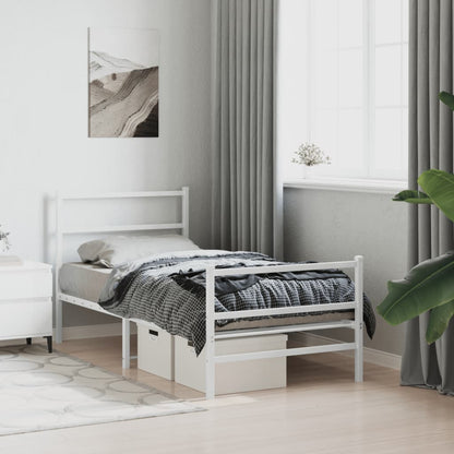 vidaXL Metal Bed Frame without Mattress with Footboard White 90x190cm