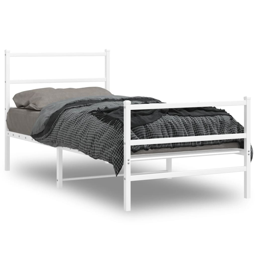 vidaXL Metal Bed Frame without Mattress with Footboard White 90x190cm