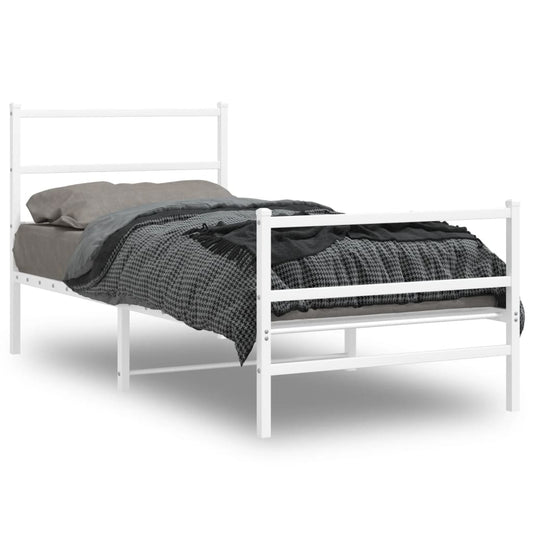 vidaXL Metal Bed Frame without Mattress with Footboard White 90x190cm