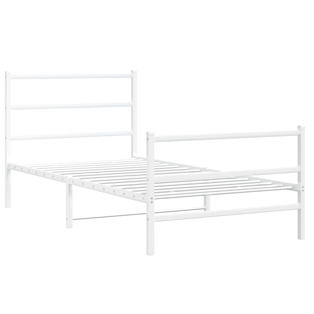 vidaXL Metal Bed Frame without Mattress with Footboard White 100x200cm