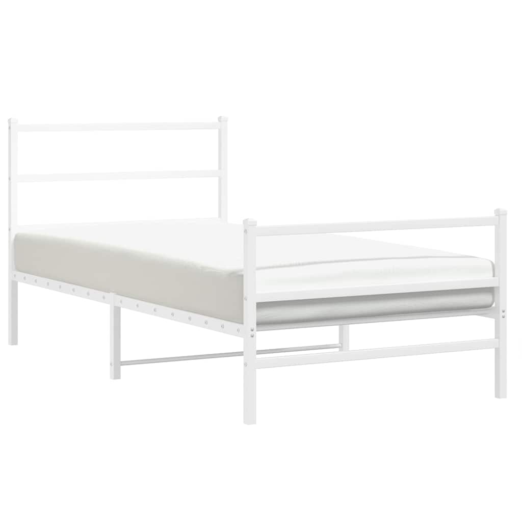 vidaXL Metal Bed Frame without Mattress with Footboard White 100x200cm