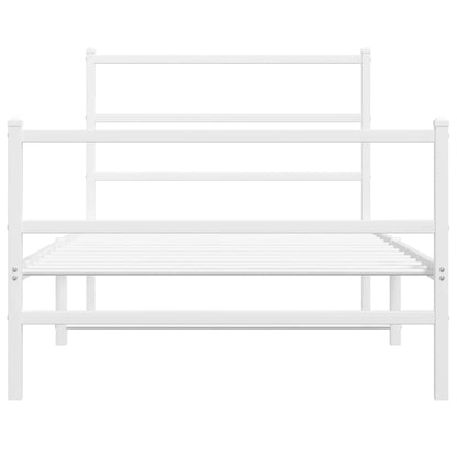 vidaXL Metal Bed Frame without Mattress with Footboard White 100x200cm