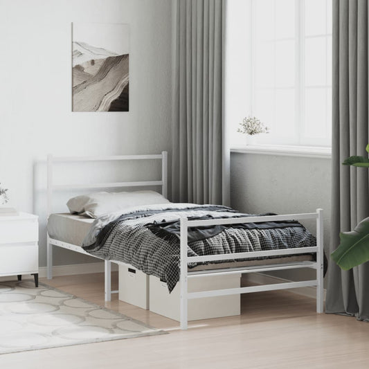 vidaXL Metal Bed Frame without Mattress with Footboard White 100x200cm