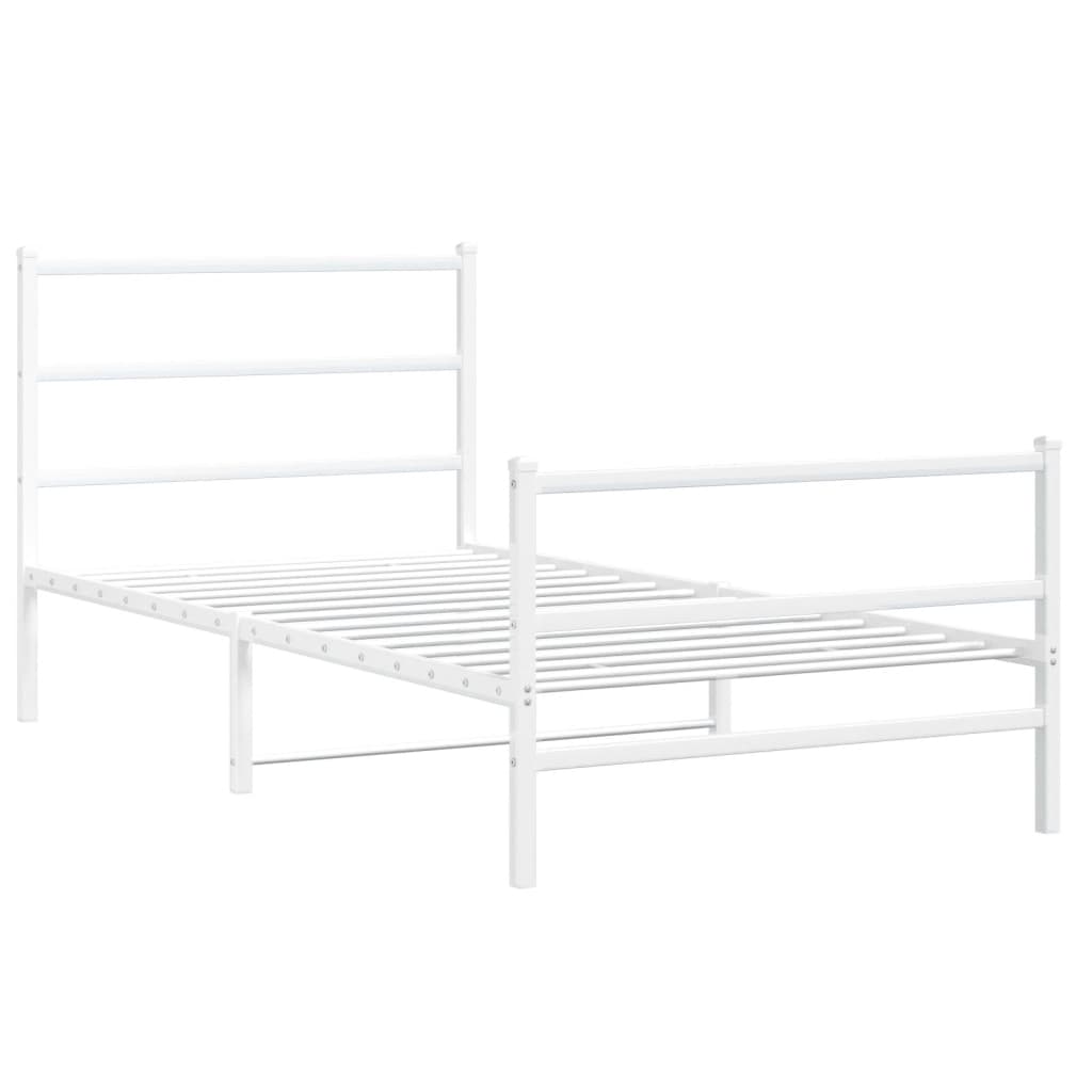 vidaXL Metal Bed Frame without Mattress with Footboard White 107x203cm