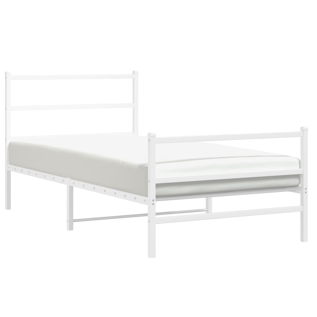 vidaXL Metal Bed Frame without Mattress with Footboard White 107x203cm