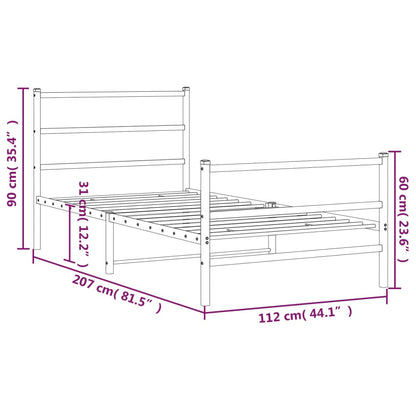 vidaXL Metal Bed Frame without Mattress with Footboard White 107x203cm