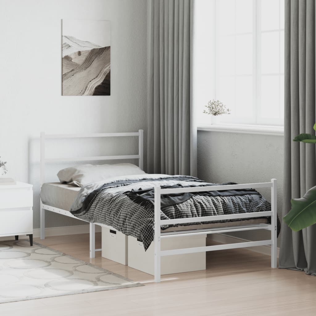 vidaXL Metal Bed Frame without Mattress with Footboard White 107x203cm