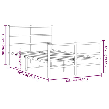 vidaXL Metal Bed Frame without Mattress with Footboard White 120x190cm