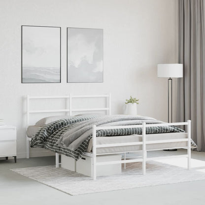 vidaXL Metal Bed Frame without Mattress with Footboard White 140x190cm