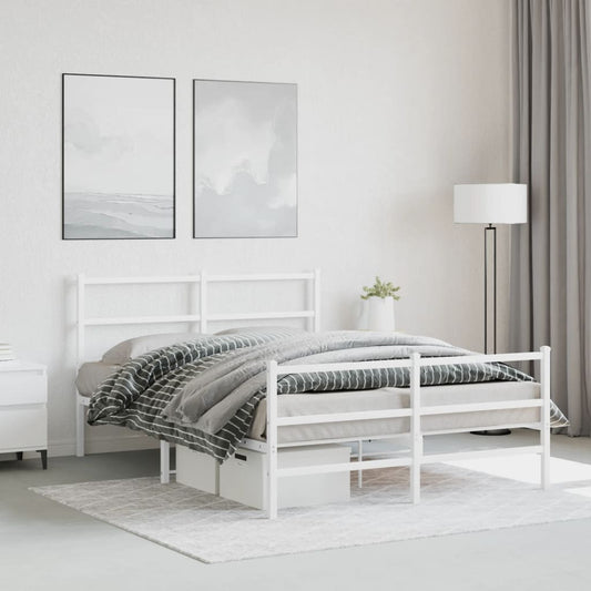 vidaXL Metal Bed Frame without Mattress with Footboard White 140x190cm