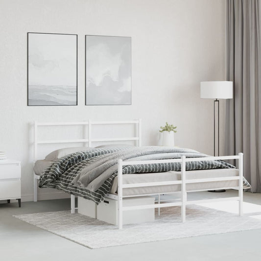 vidaXL Metal Bed Frame without Mattress with Footboard White 140x200cm