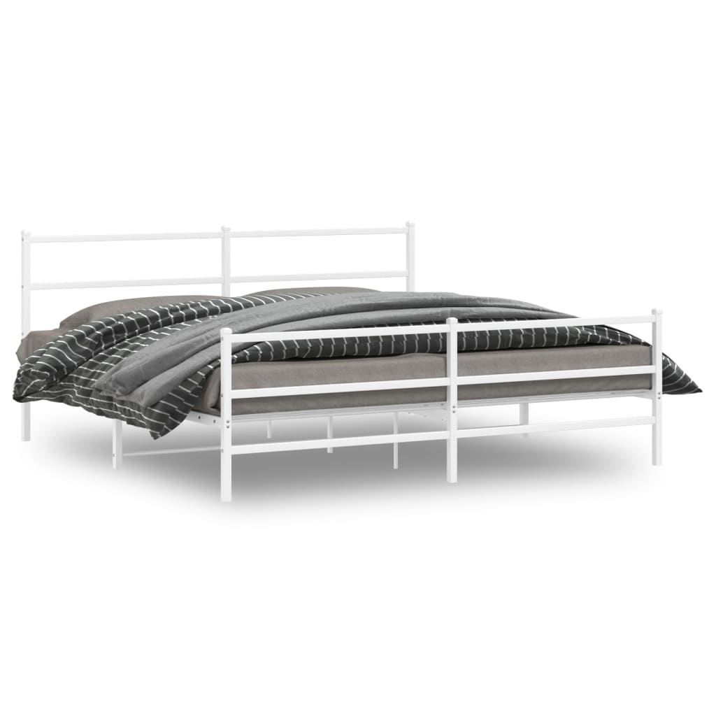 vidaXL Metal Bed Frame without Mattress with Footboard White 183x213cm