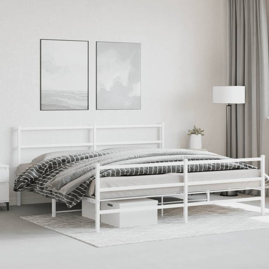 vidaXL Metal Bed Frame without Mattress with Footboard White 183x213cm