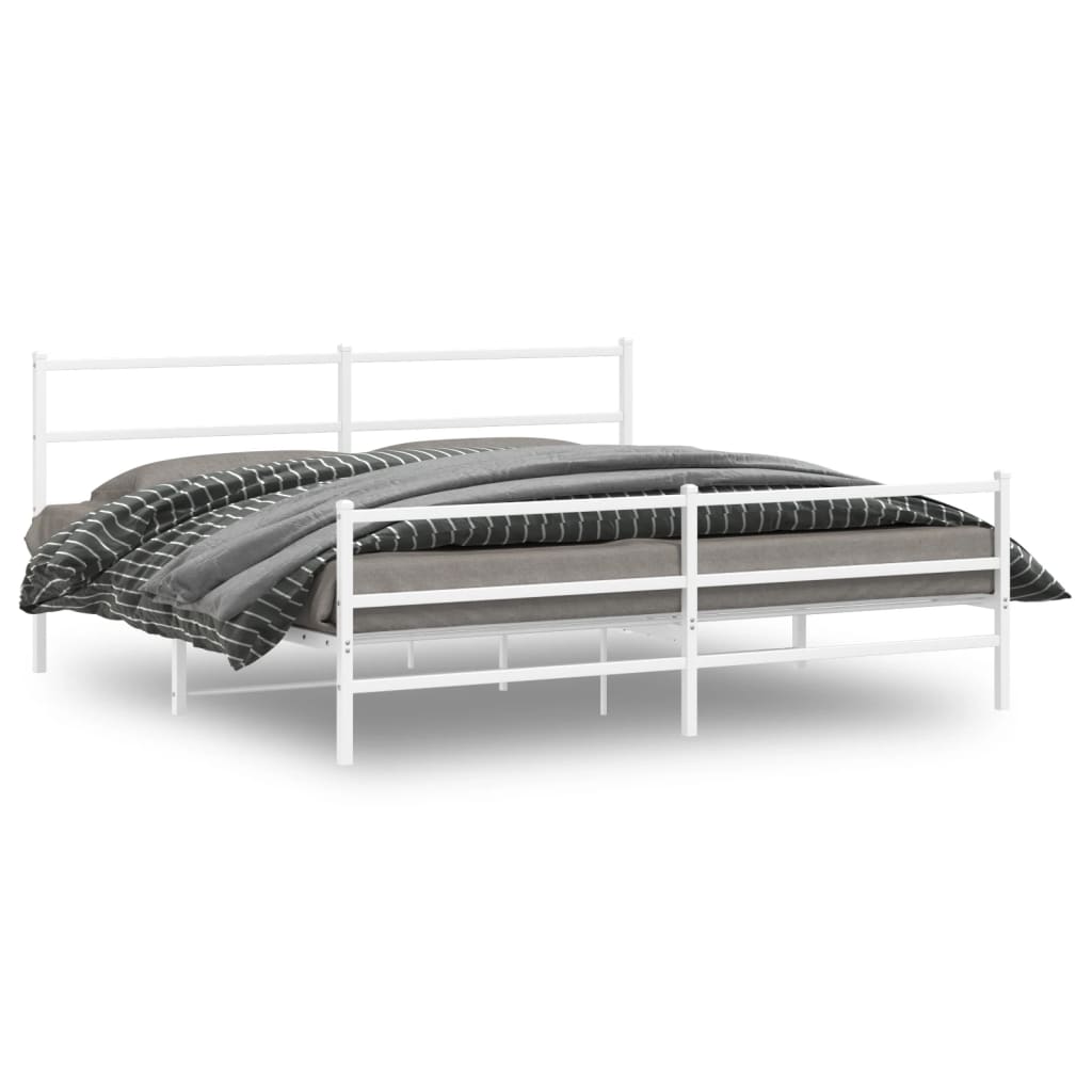 vidaXL Metal Bed Frame without Mattress with Footboard White 200x200cm
