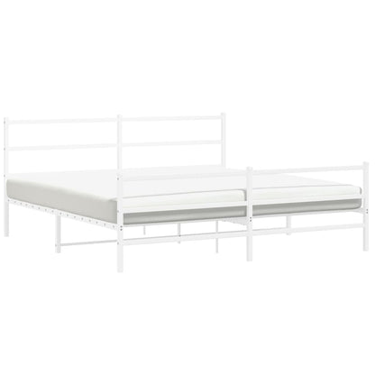 vidaXL Metal Bed Frame without Mattress with Footboard White 200x200cm