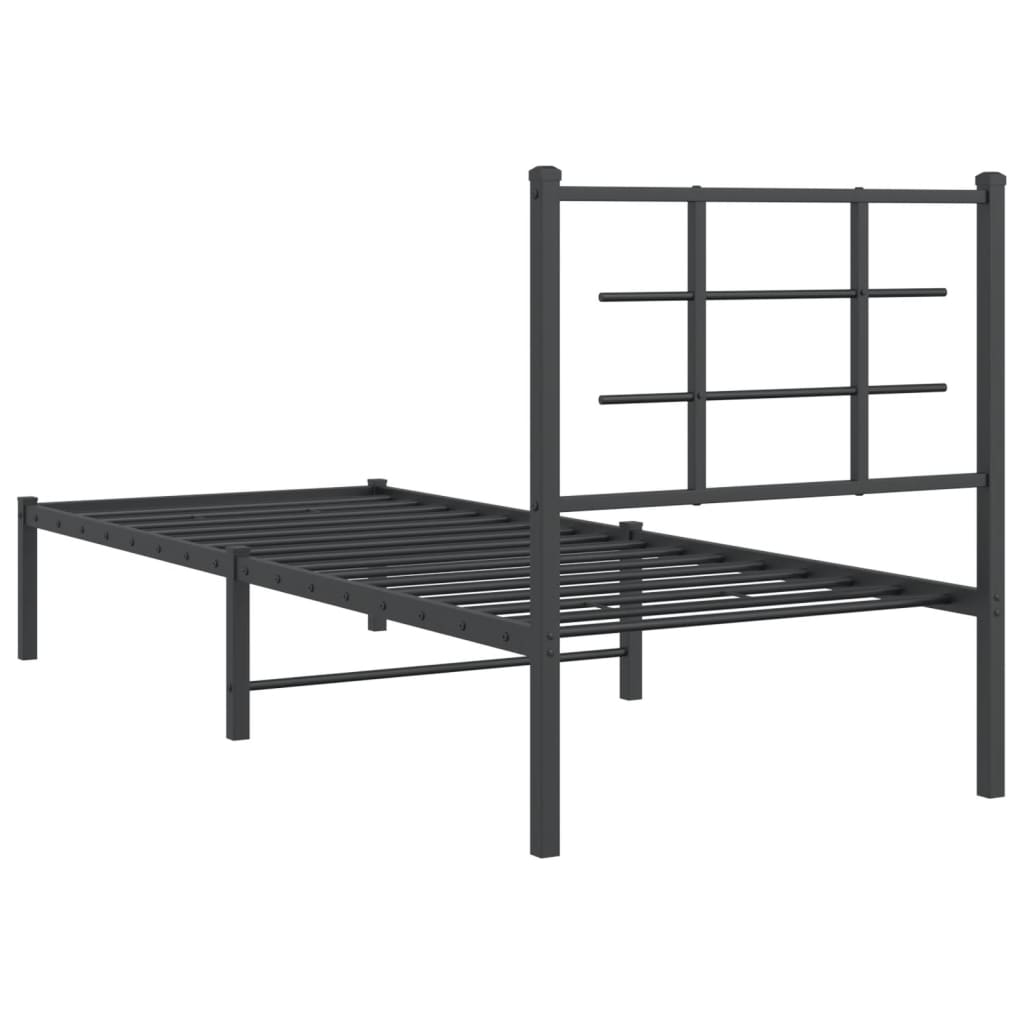 vidaXL Metal Bed Frame without Mattress with Headboard Black 75x190cm