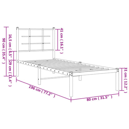 vidaXL Metal Bed Frame without Mattress with Headboard Black 75x190cm