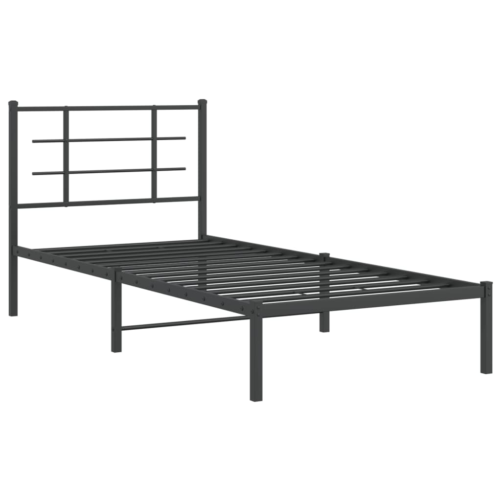 vidaXL Metal Bed Frame without Mattress with Headboard Black 90x190cm