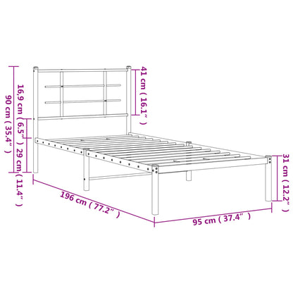 vidaXL Metal Bed Frame without Mattress with Headboard Black 90x190cm