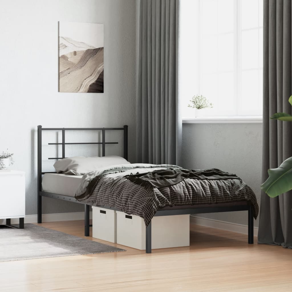vidaXL Metal Bed Frame without Mattress with Headboard Black 90x190cm