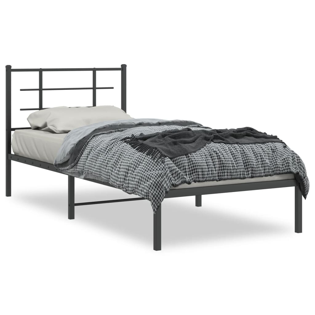 vidaXL Metal Bed Frame without Mattress with Headboard Black 90x200cm