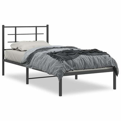 vidaXL Bed Frame | Black | Powder-Coated Steel | Single | Bed Frame